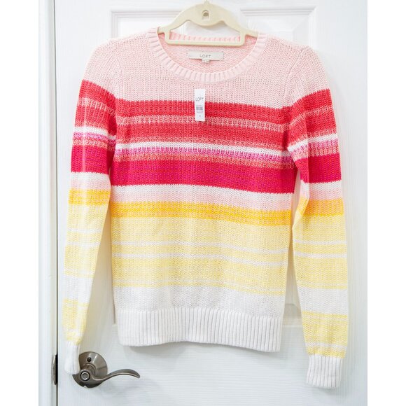 Loft Pink and Yellow Ombre Crew Neck Sweater, size XS, NWT - Picture 2 of 6